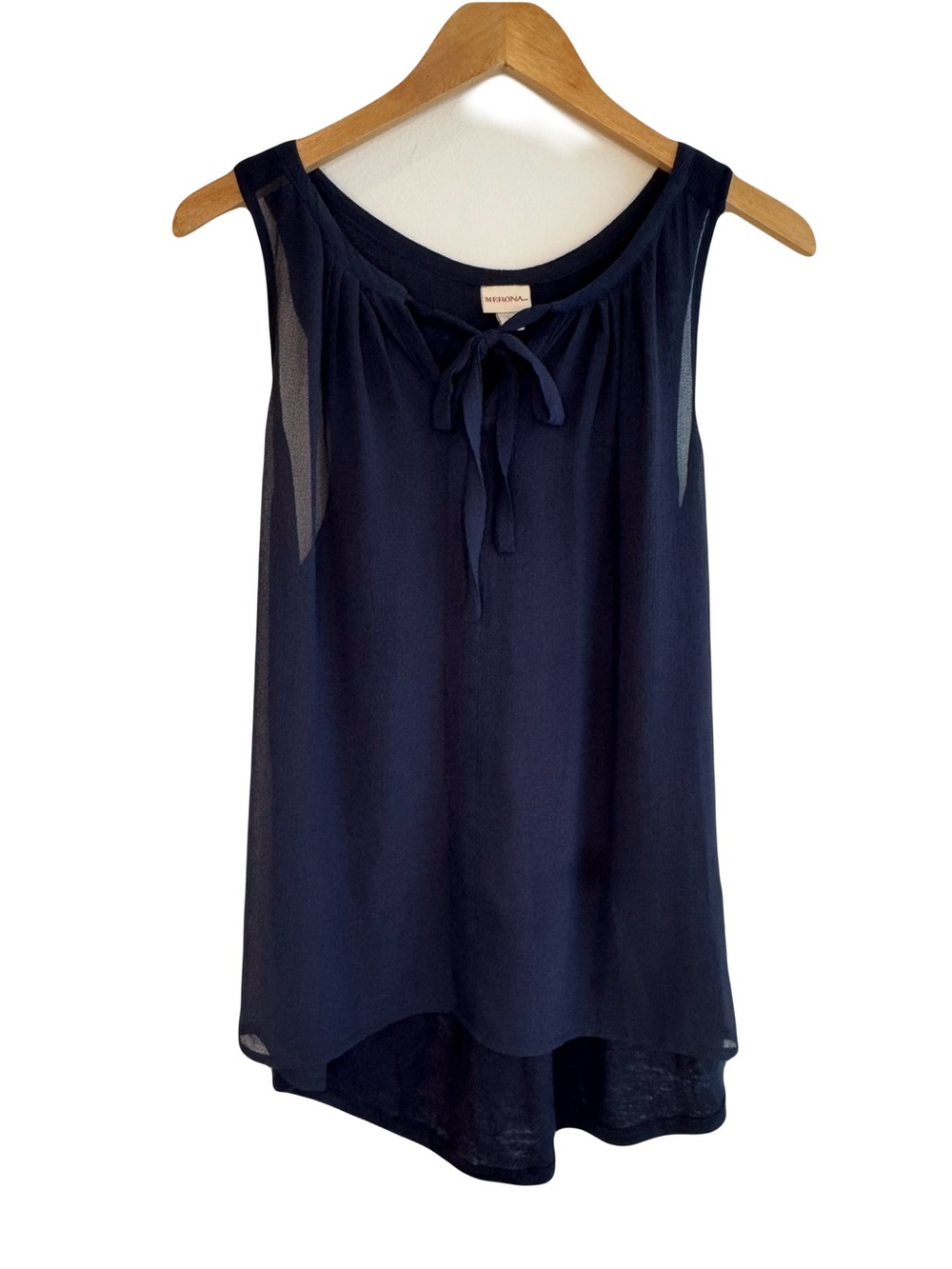 Merona Navy Tie-Neck Sleeveless Tank Top Blouse Size M